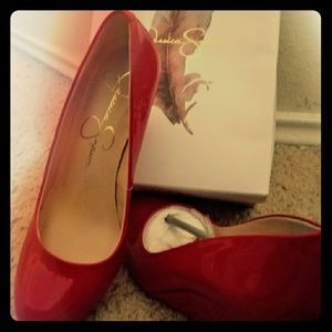 Jessica Simpson Red Patent Leather Wedges